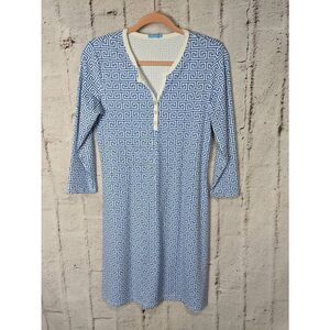 J. McLaughlin Blue and White Geometric Mini Dress